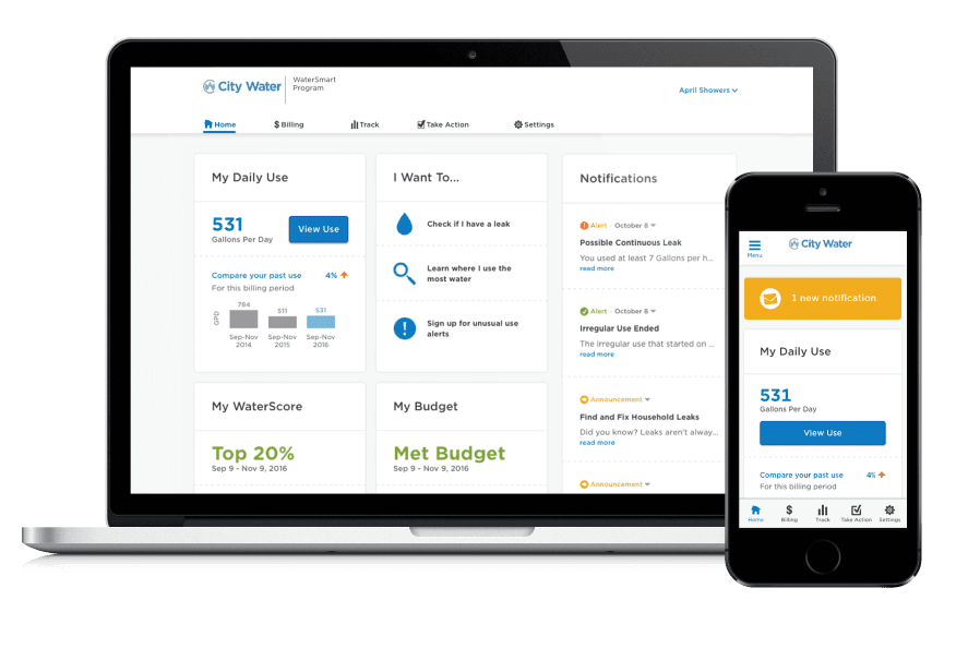 WaterSmart home page portal and mobile