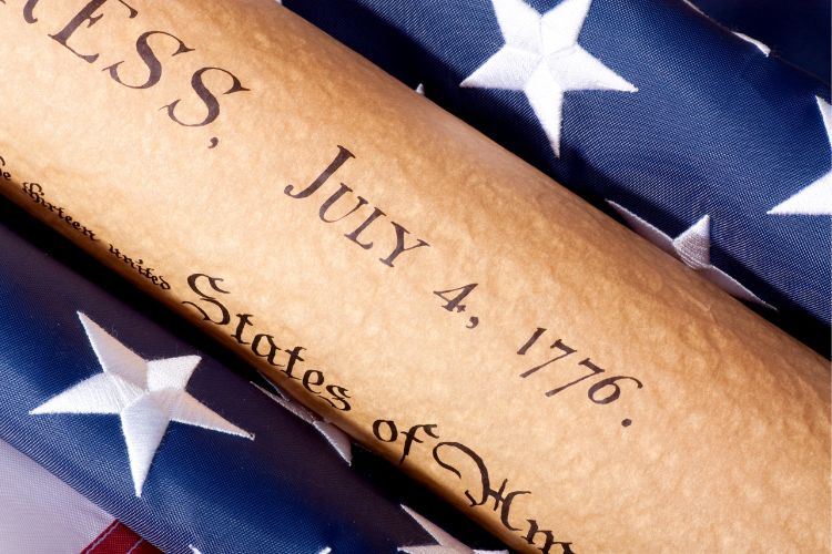 Declaration of Independence and flag