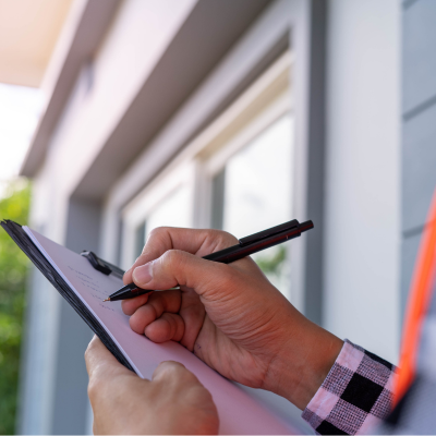 Hand writing on a clipboard.